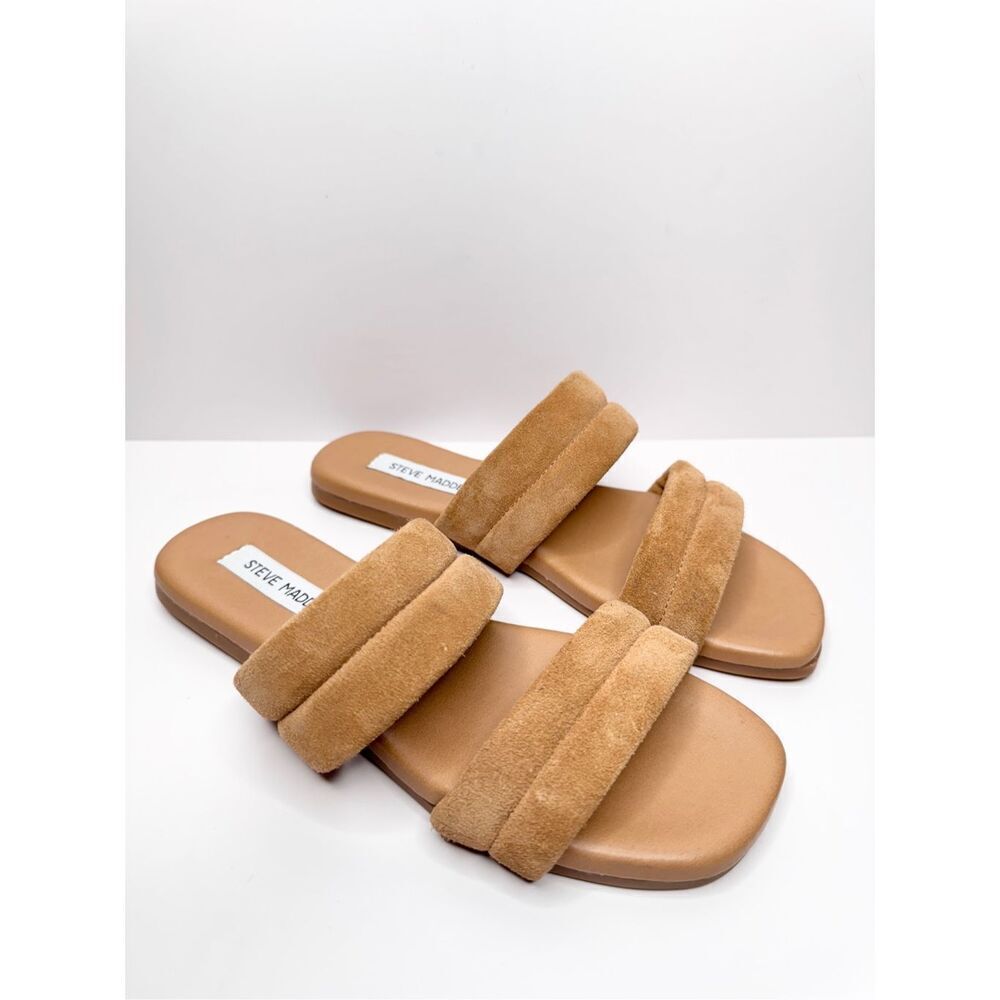 Steve Madden Sandals Womens Size 7 Tan Leather Double‎ Strap Open Toe - Picture 2 of 6
